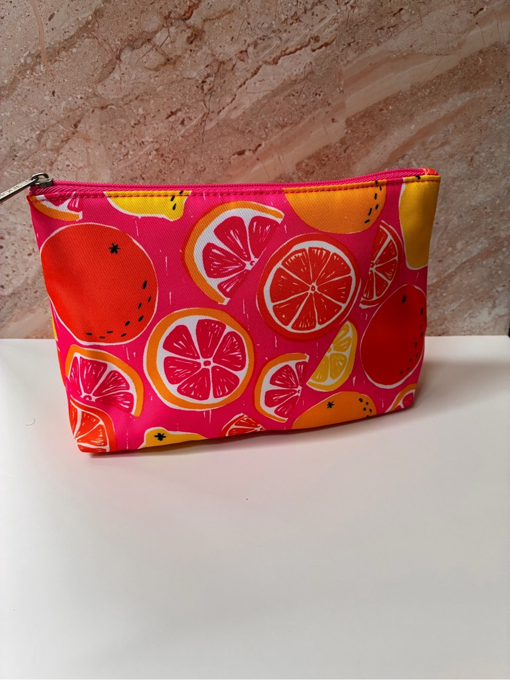 Clinique Pink Orange Yellow Citrus Print Cosmetic Bag